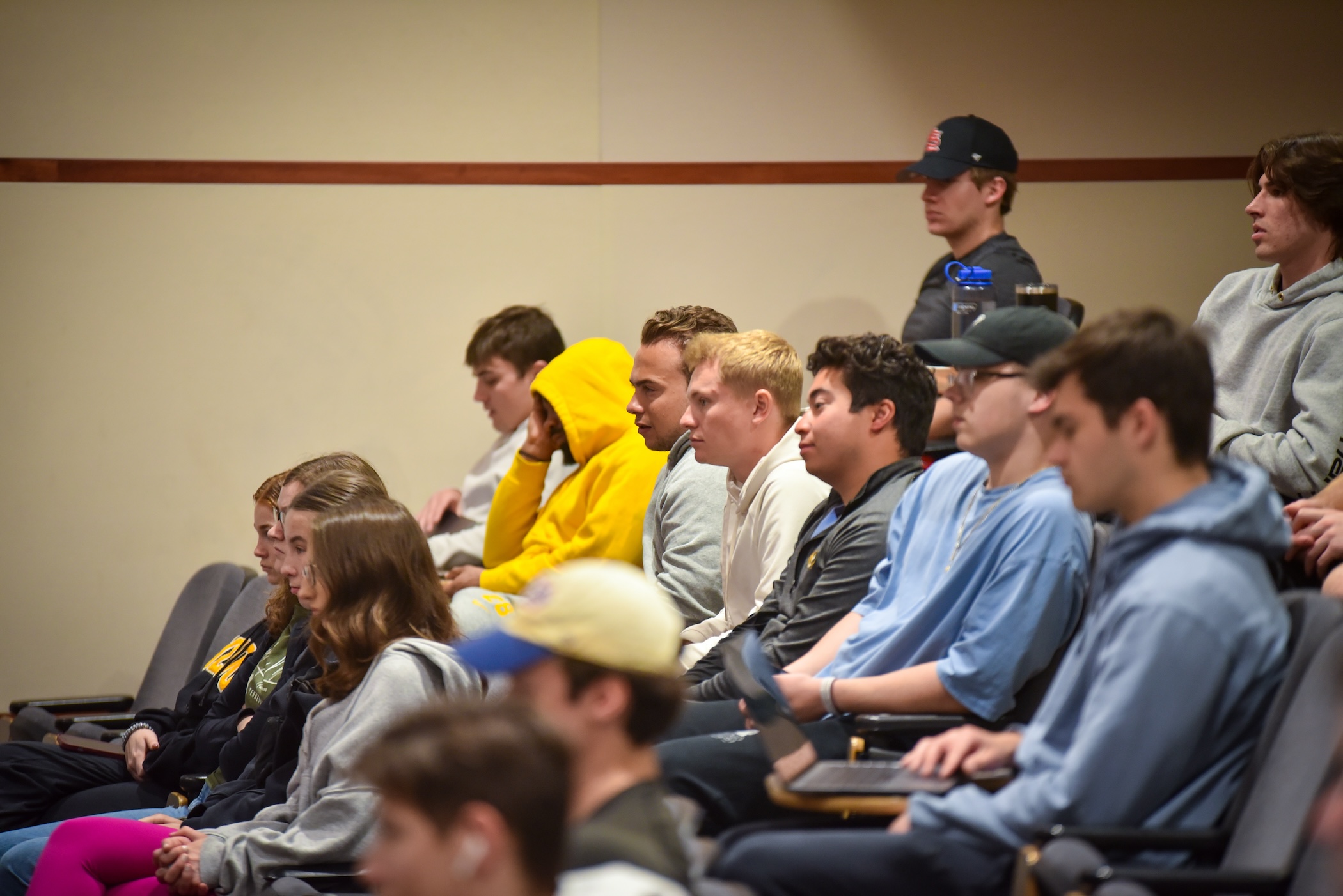 Students listen during Dawdy Speaker Series.