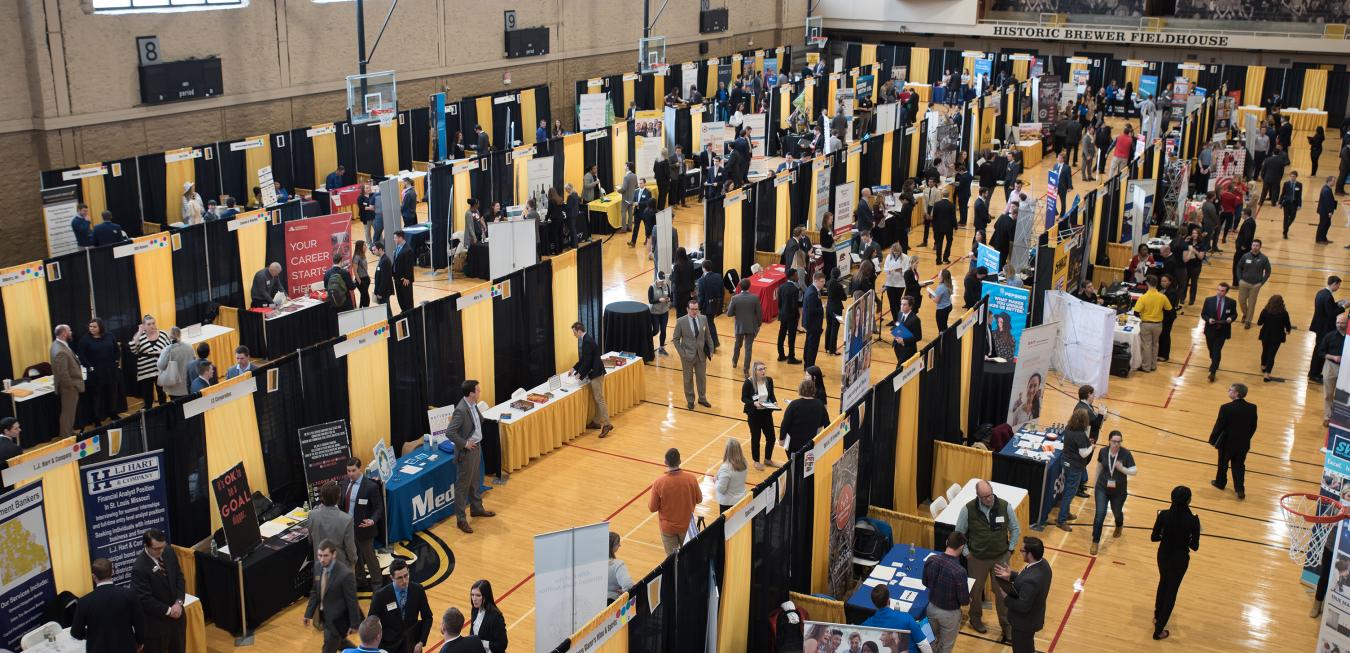 Image: Photo taken from above looking down onto career fair.