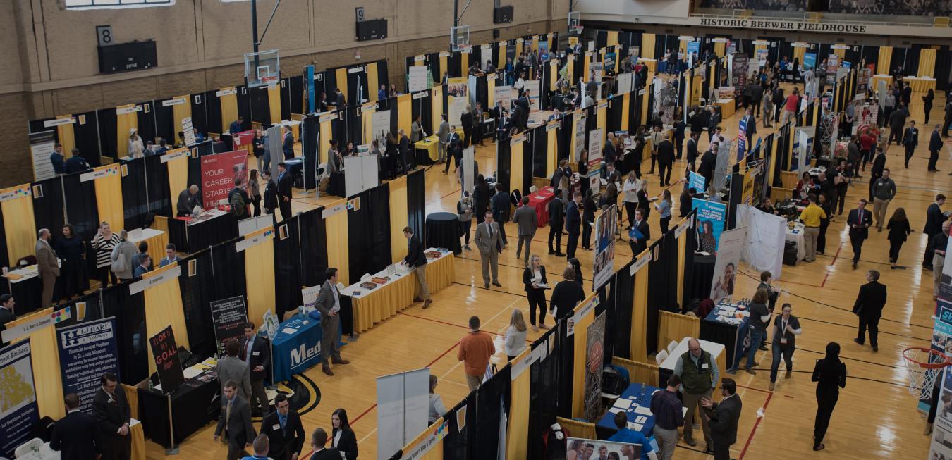Image: Photo taken from above looking down onto career fair.