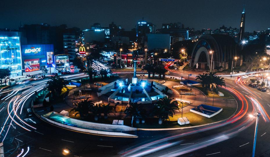 Night view of traffic in Peru