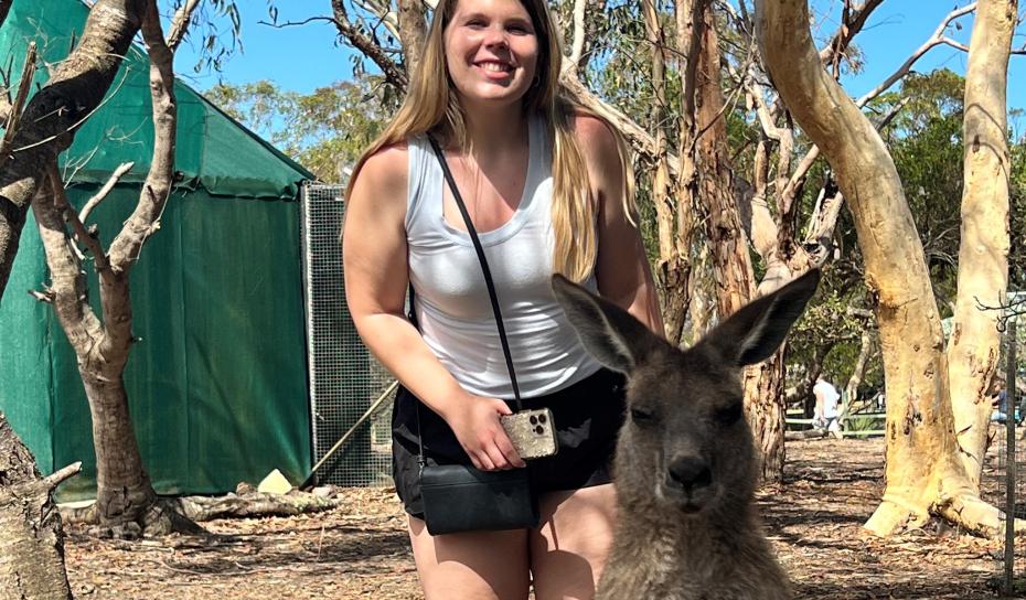 MU student with kangaroo Sydney, Australia