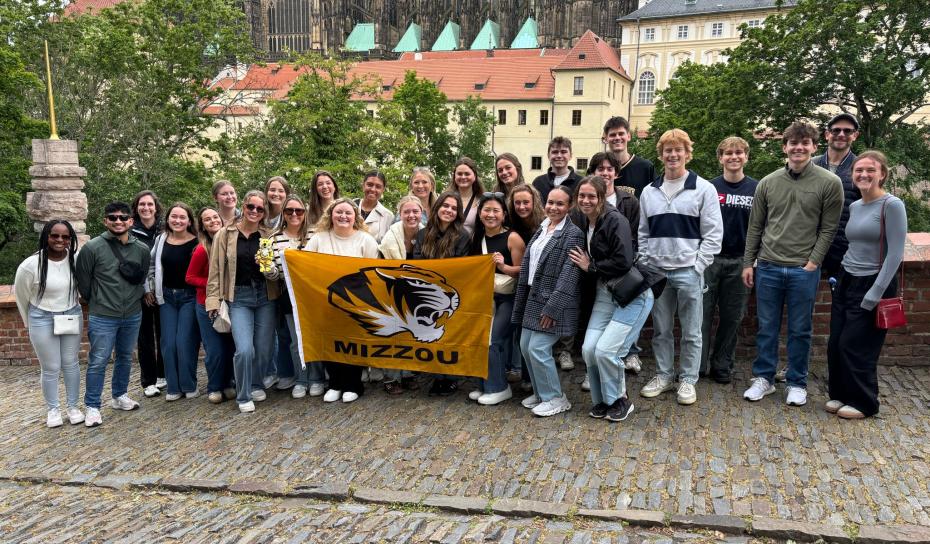 MU Prague Interns with Mizzou flag Summer 2025