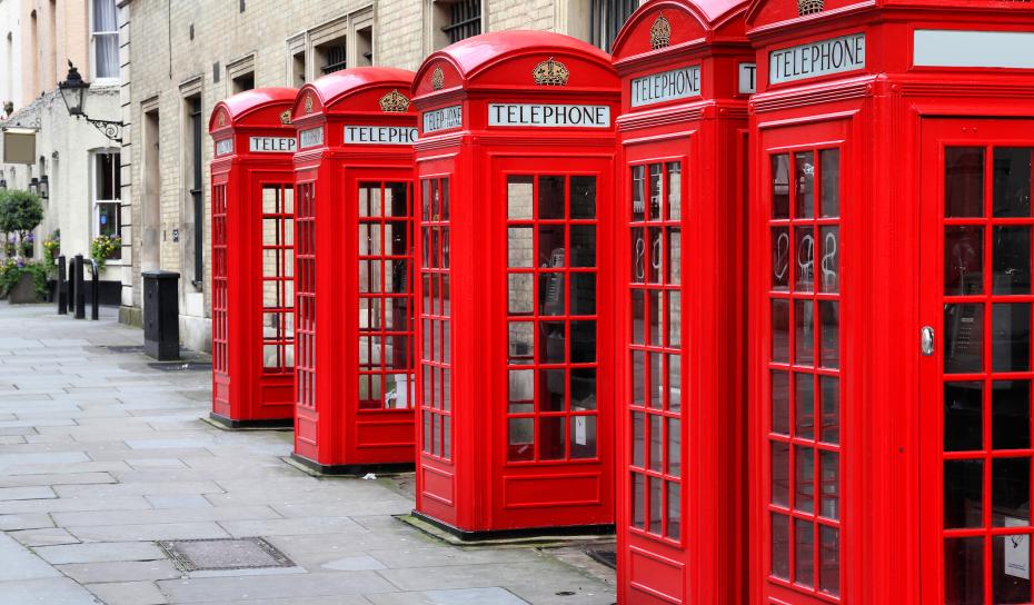 Red telephone booths in London
