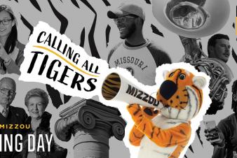Graphic: Truman the Tiger cheering into a megaphone with the words "Calling all tigers" coming out of the end.