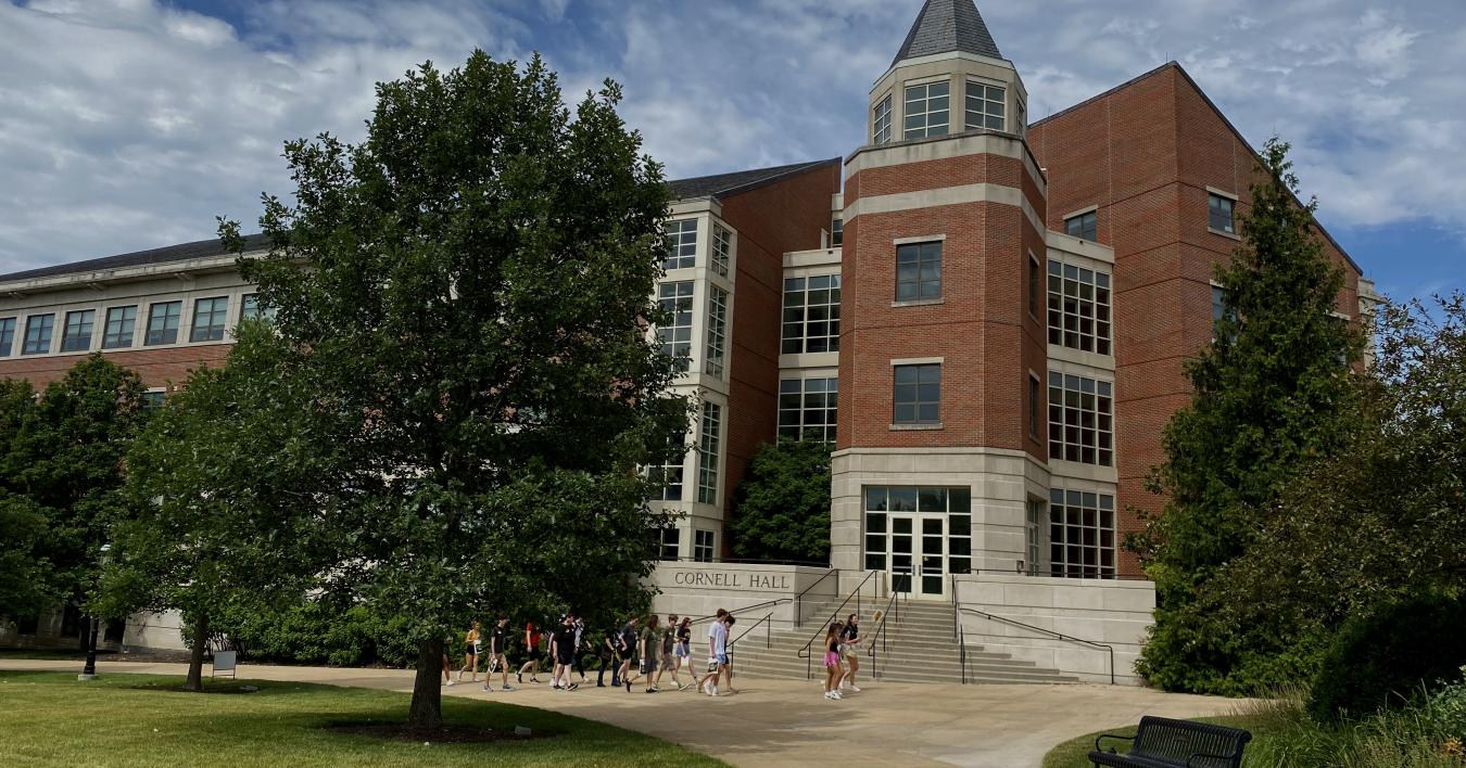 Image: Cornell Hall with students walking