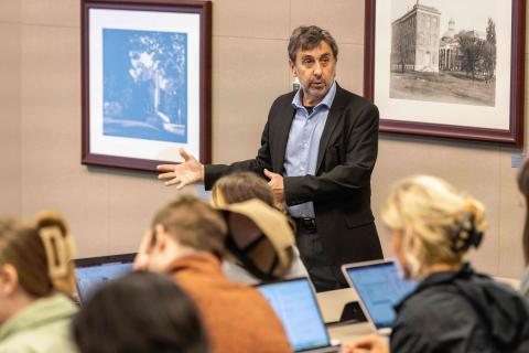 Professor speaking in front of a class