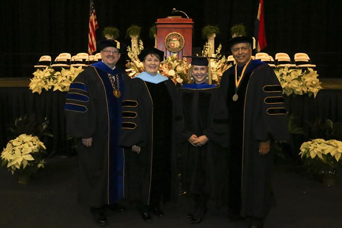 Image: Chancellor Alex Cartwright, Gay Albright, Tricia Zimmer Ferguson and Dean Ajay Vinze.