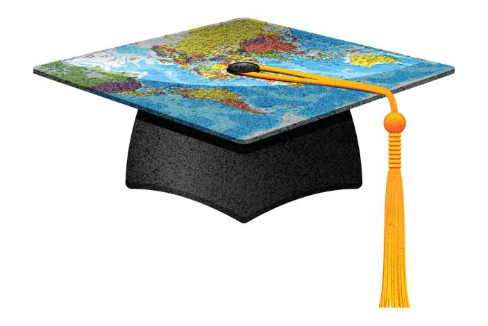 Graduation Cap with world map on top of the cap