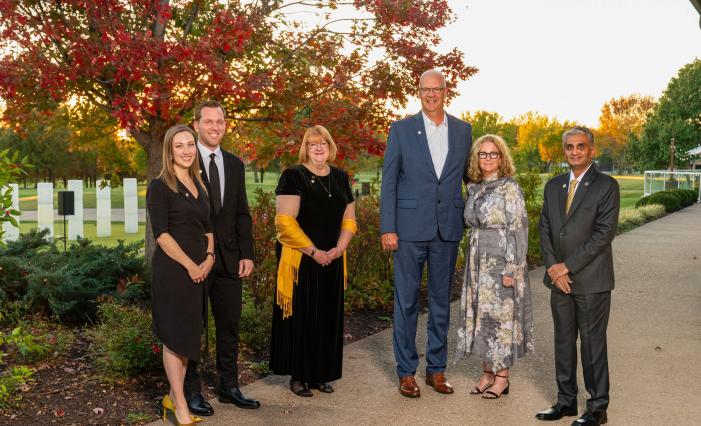 is year’s group of Davenport Society inductees represented alumni and friends from coast to coast: (pictured from left) Katie and Brandon Laughridge, Nanci L. Mentzer, Brian and Kara Hansen, and Dean Balaji Rajagopalan.