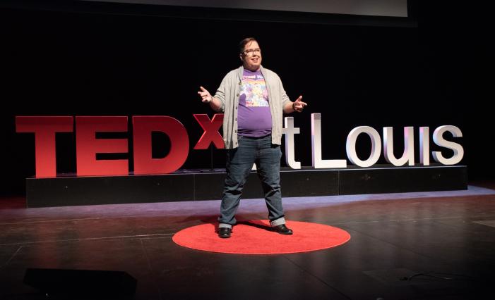 Aid, an LGBTQ advocate, spoke at a live-and-in-person TEDxStLouis Innovation event last year. 