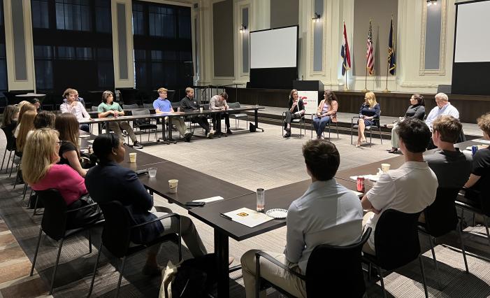 Trulaske students meet with trade assistance community representatives from the World Trade Center-Kansas City, U.S. Commercial Service, Commerce Bank and The Scarborough Group