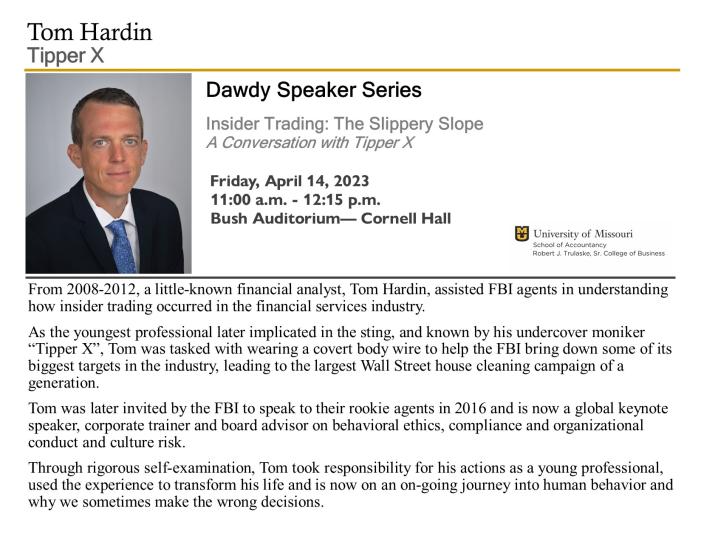 Evite for Tom Hardin Dawdy Speaker Series