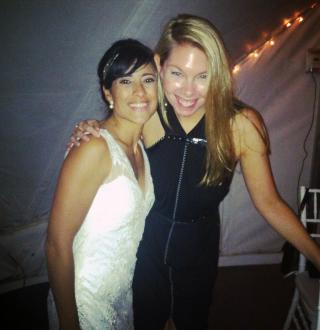 Allyson Witherspoon and her friend Denise Rehrig at Rehrig's wedding