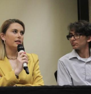 Josiah Mendoza and Molly Miller at a debate on March 6, 2022. They won the MSA presidential election 10 days later.