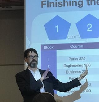 Scott Christianson presenting on blockchain technology 