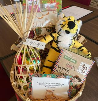 Image: Truman with our Malaysian gift baskets 